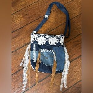 Handcrafted Denim & Lace Crossbody Purse